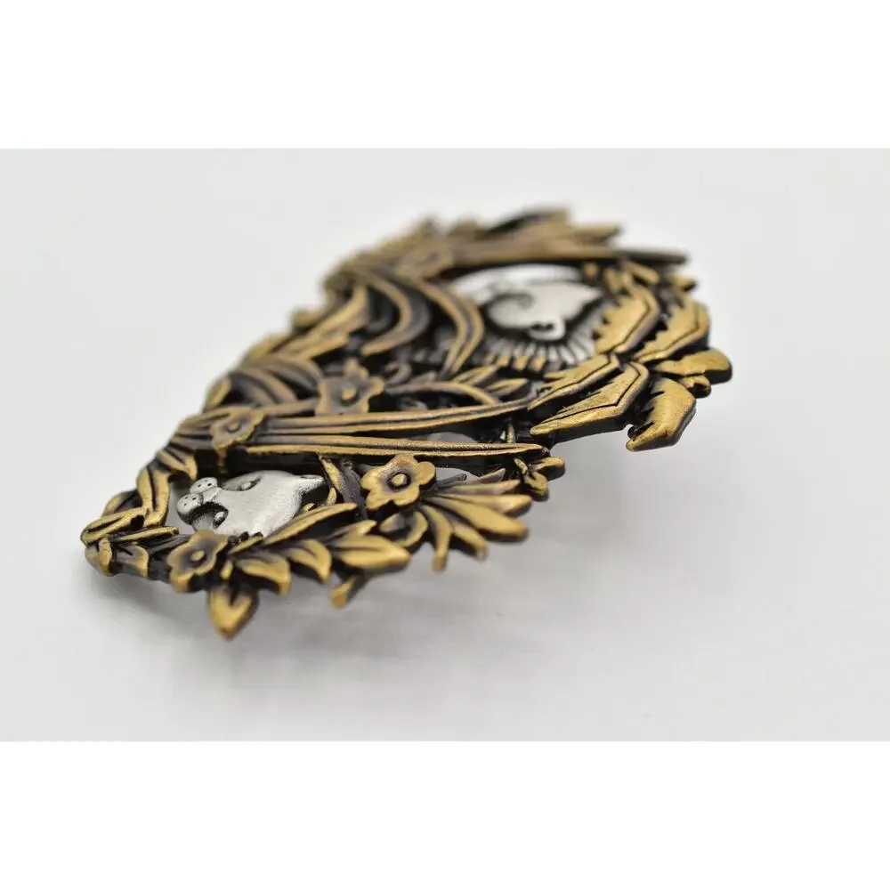 JJ Vintage Jungle Lion Pin Brooch Chunky Pewter Brass Chunky Rare Signed 80s 9B